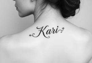 The word “Kari” going down side of face tattoo idea