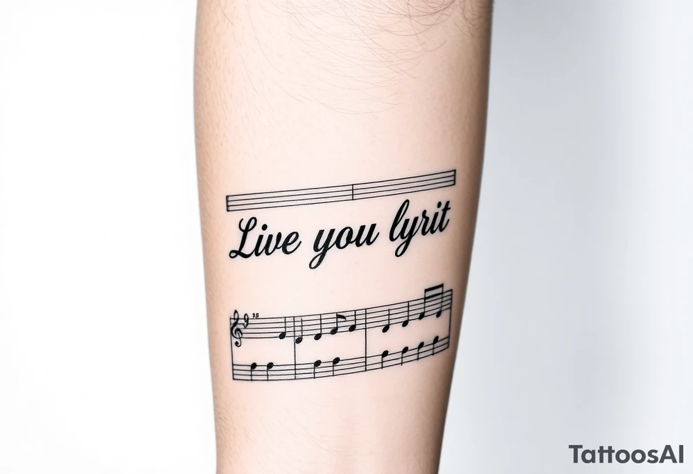 sheet music with the first 1 minute of Santana's song samba pa ti with the phrase "Live Your Lyrics" in fancy cursive between the top and bottom staves tattoo idea