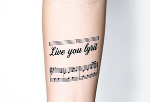 sheet music with the first 1 minute of Santana's song samba pa ti with the phrase "Live Your Lyrics" in fancy cursive between the top and bottom staves tattoo idea