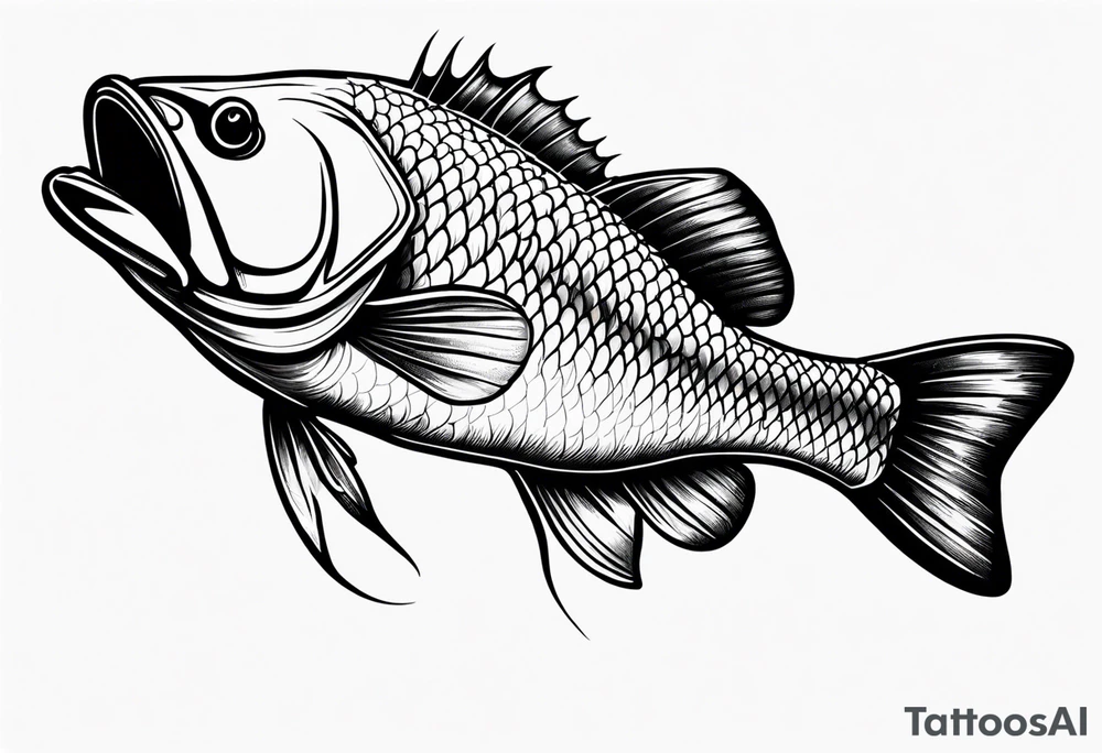 bass fish, its tail turns into a fishing hook tattoo idea