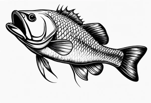 bass fish, its tail turns into a fishing hook tattoo idea