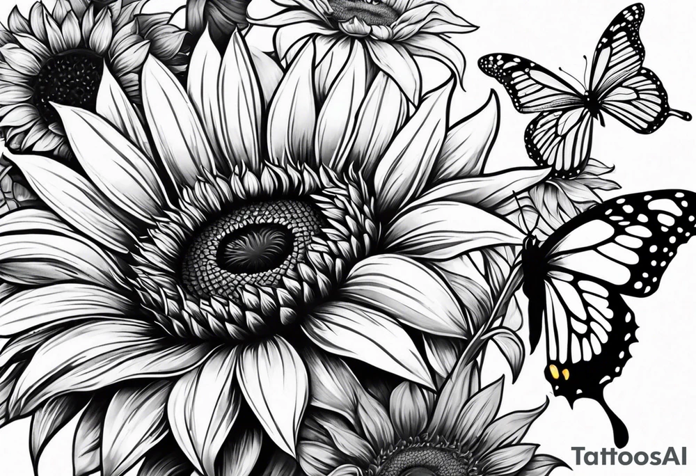 Sunflower and butterfly leg sleeve tattoo idea