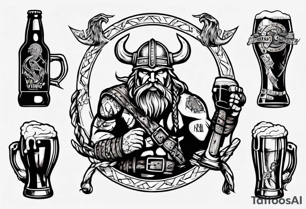 viking drinking beer tattoo idea