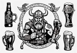 viking drinking beer tattoo idea