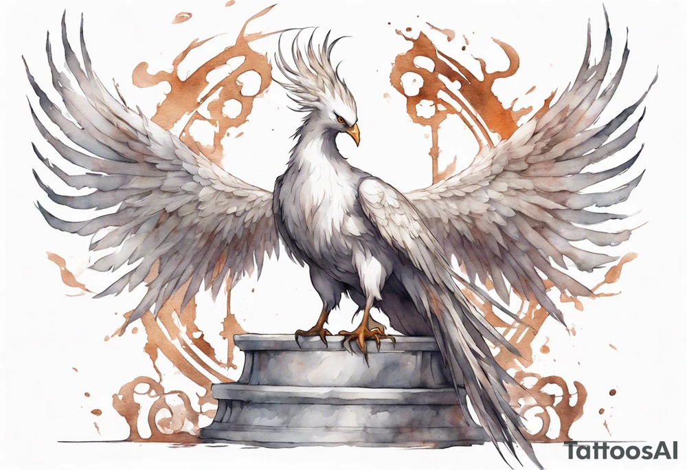 a white phoenix wearing rusty iron crown perched on a throne tattoo idea a white phoenix wearing rusty iron crown perched on a throne tattoo idea