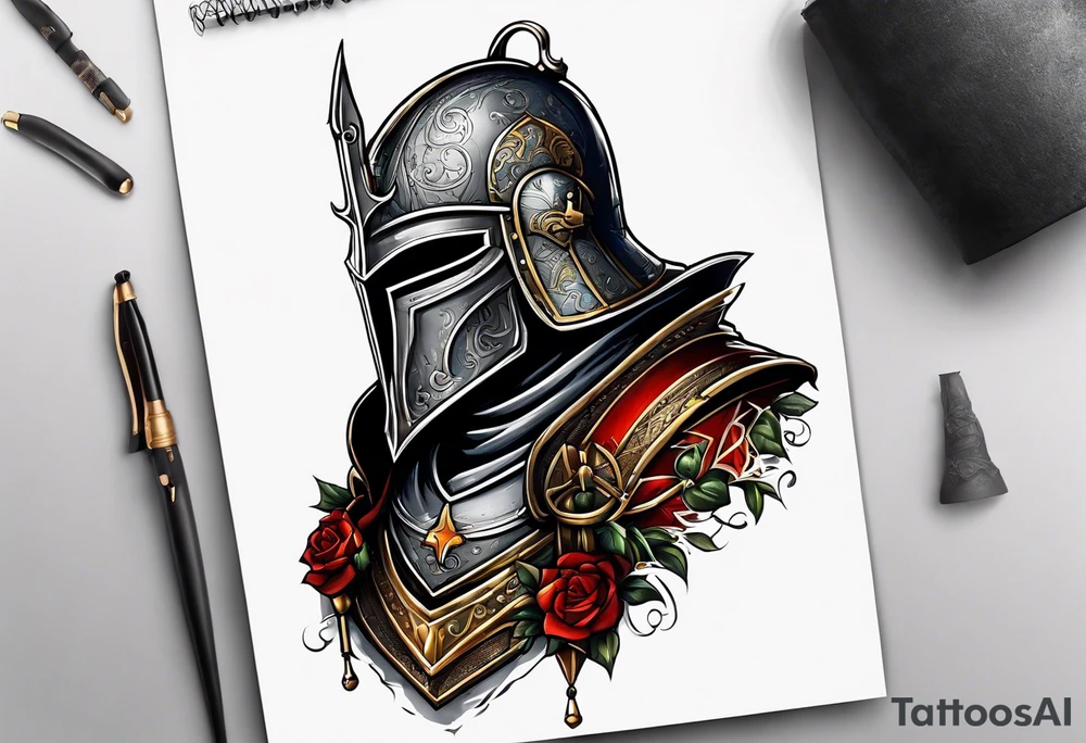 a beggar half suited in knights armor tattoo idea