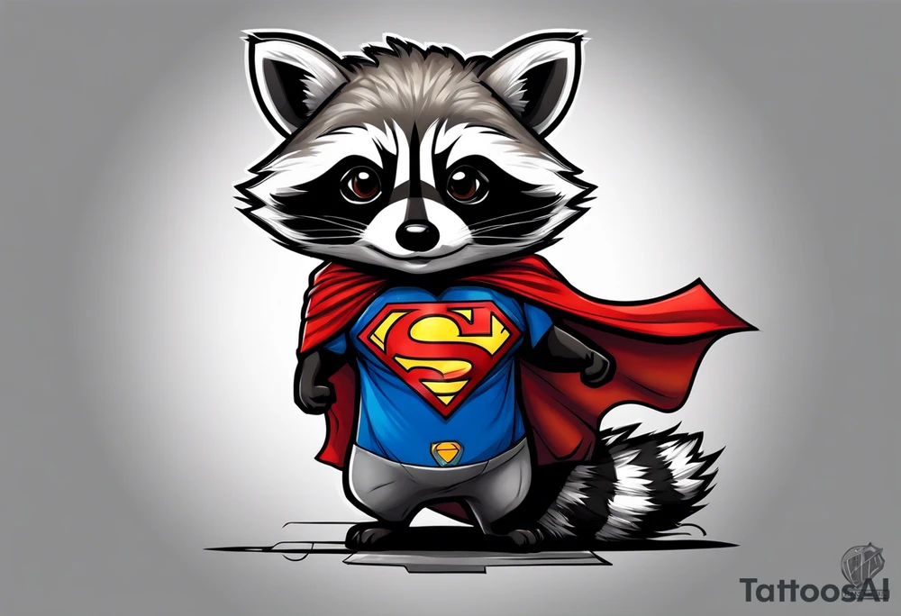 raccoon wearing a Superman t-shirt tattoo idea