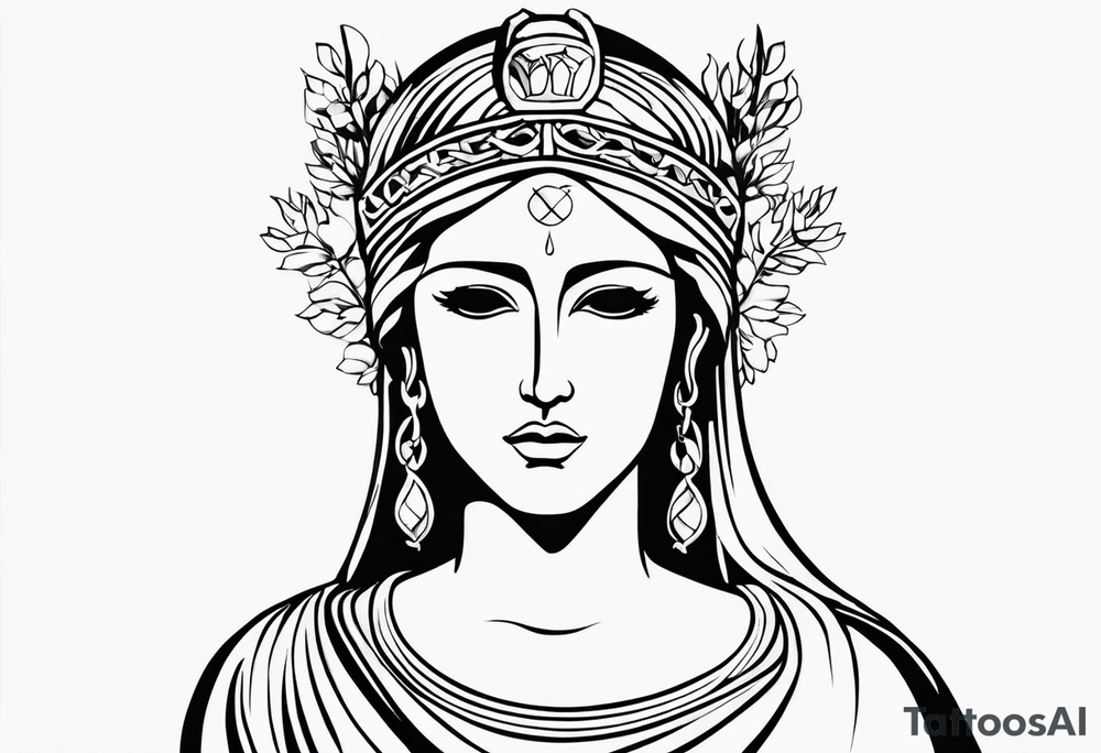 I want a tattoo of themis the Greek goddess where her eyes are closed and she has blood on her face. I want it to be fine line and minimilistic tattoo idea