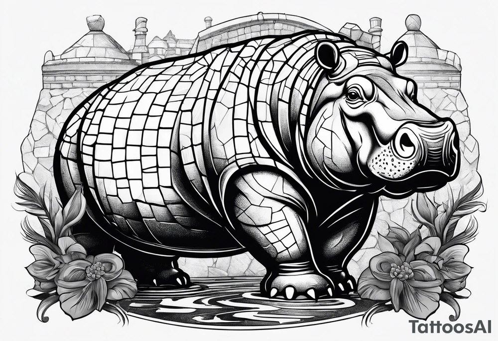 Hippo laying bricks tattoo idea