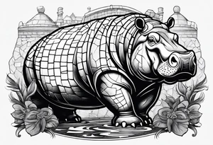 Hippo laying bricks tattoo idea