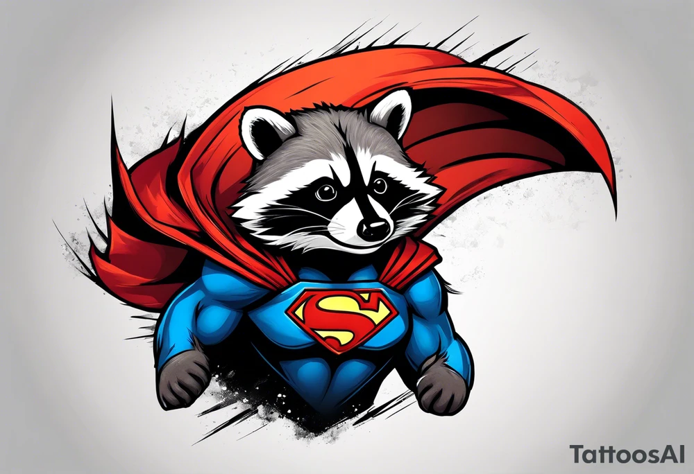 raccoon wearing a Superman t-shirt tattoo idea