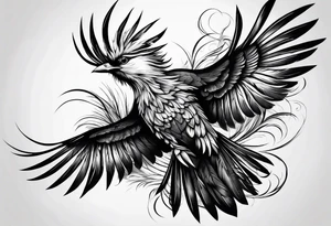 elegant long feathered bird in flight tattoo idea