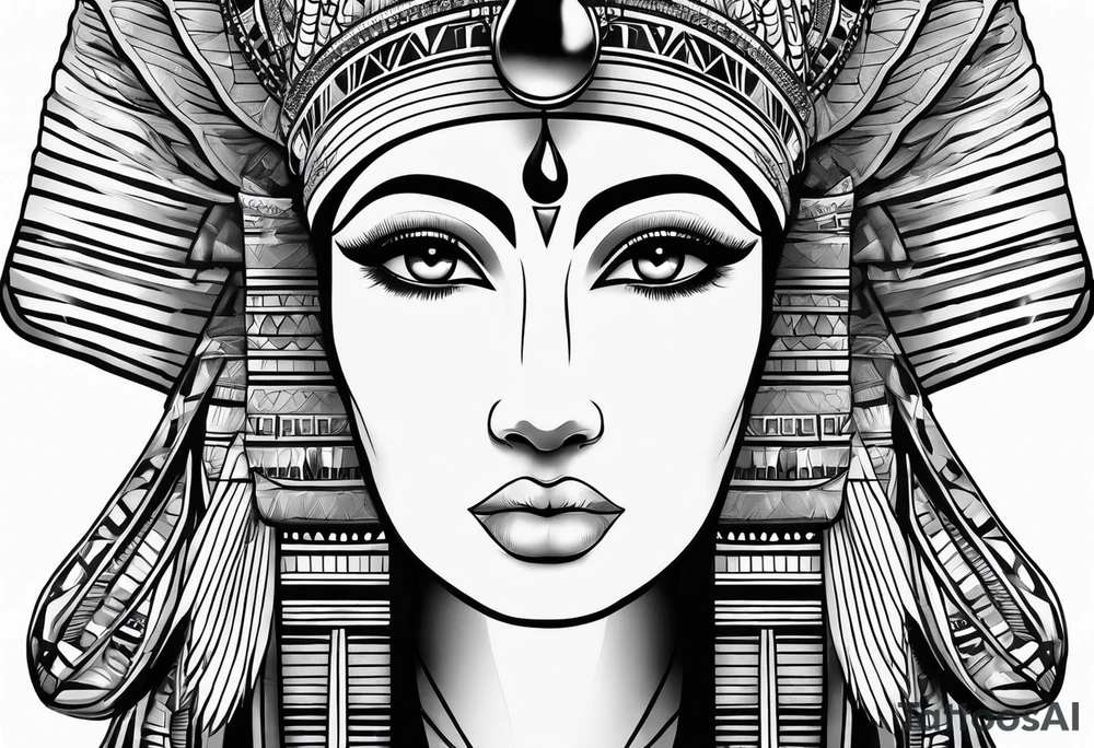 black and white Egyptian goddess Isis tattoo idea