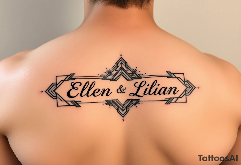Geometric symetric with Ellen and Lilian names hidden tattoo idea