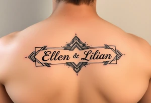 Geometric symetric with Ellen and Lilian names hidden tattoo idea