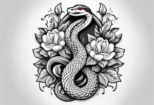 snakes in the shape of a spade with flowers tattoo idea