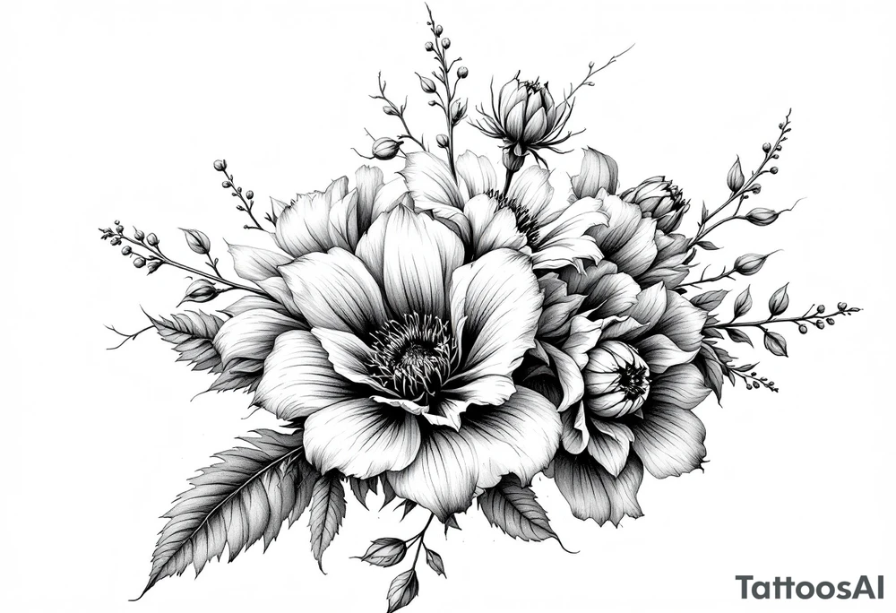 bouquet of flowers tattoo idea