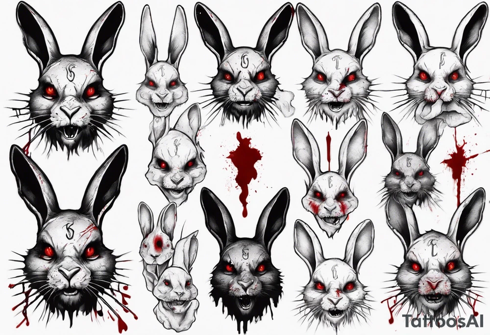 satanic rabbit with bloody face tattoo idea