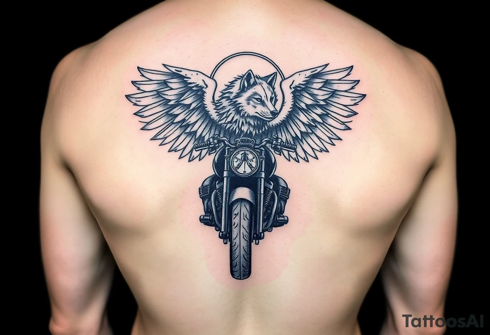 guardian angel wolf on a motorcycle tattoo idea