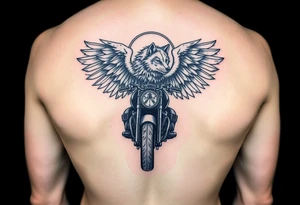 guardian angel wolf on a motorcycle tattoo idea