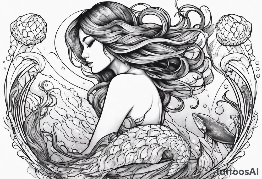 Jellyfish swimming around mermaid tattoo idea