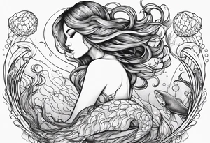 Jellyfish swimming around mermaid tattoo idea