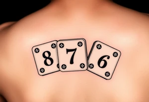 Three realisticdomino tiles falling onto each other like in the game, showing the pips 8, 7, and 6. tattoo idea