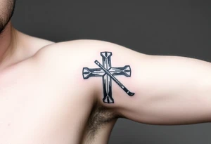 Realistic hockey stick made as a cross tattoo idea