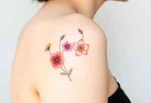 Upper arm and shoulder sleeve
Realistic
Water color
Fine line
Birth flowers for the months of
February 
July
August
October
December
Multi colored tattoo idea