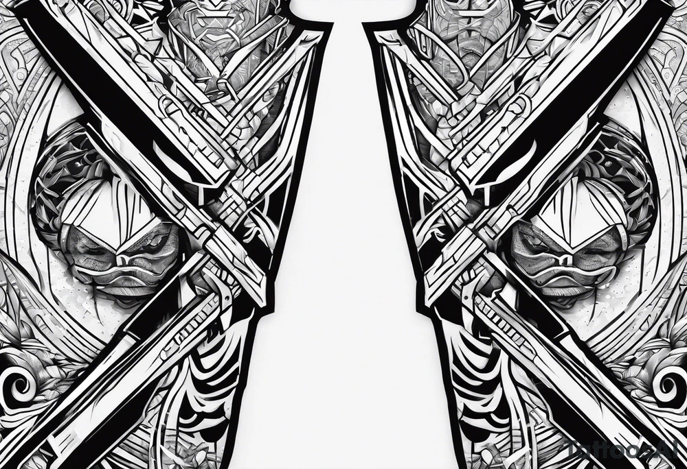 futuristic light saber hilts crossing tattoo idea