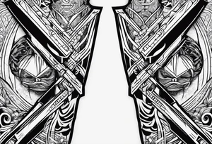 futuristic light saber hilts crossing tattoo idea