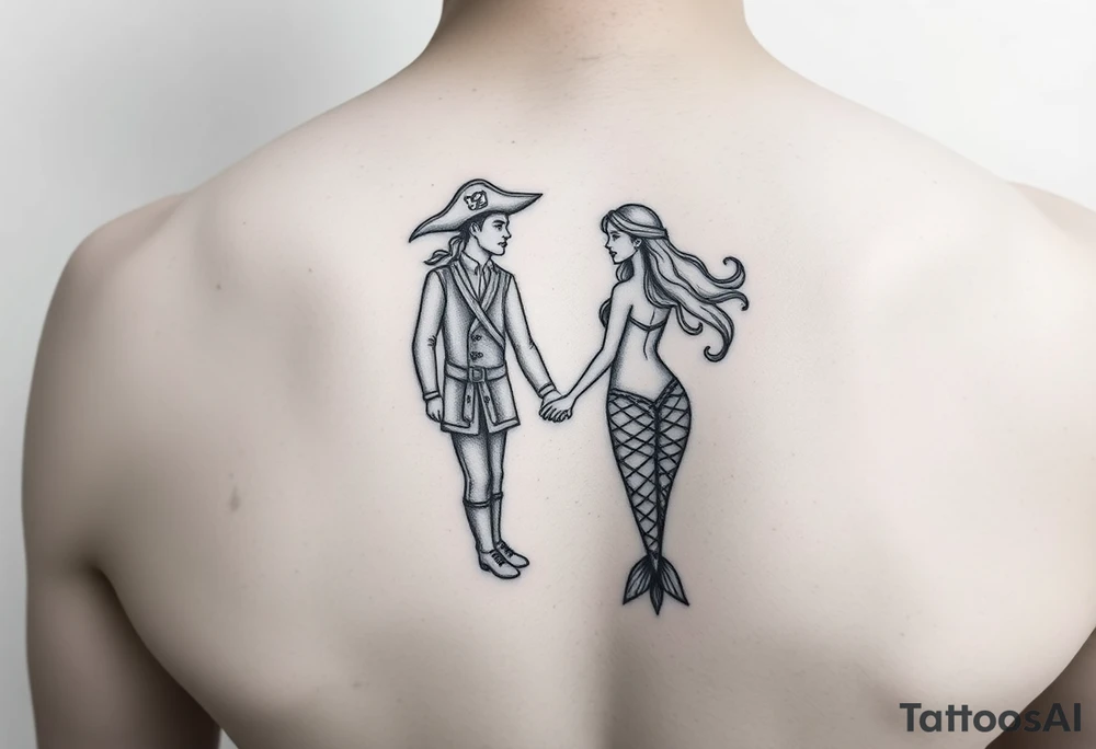 minimalist pirate and mermaid couples tattoos tattoo idea
