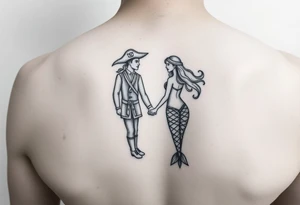 minimalist pirate and mermaid couples tattoos tattoo idea