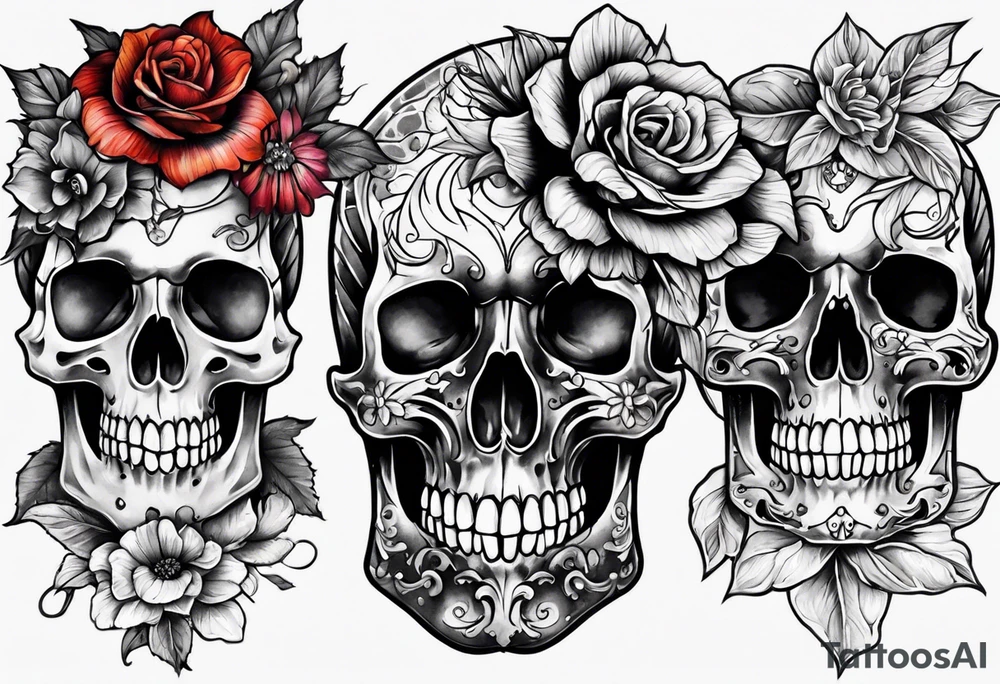 Skeletons and Flowers tattoo idea