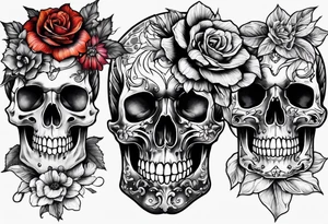 Skeletons and Flowers tattoo idea