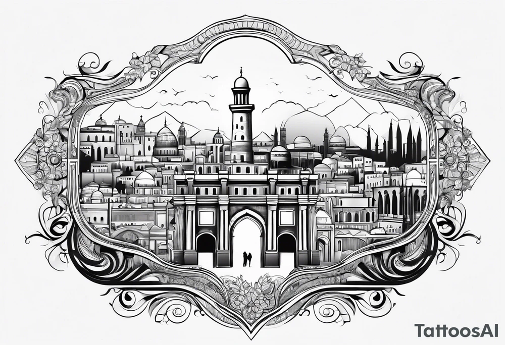 israel city vector gate 
swirl 
 vignette tattoo idea