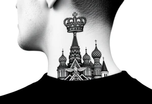 St. George 
3 russian imperial crowns above the Russian coat of arms double eagle
Russian sabre
The Kremlin or St. Basil's Cathedral scene 
on the side of my neck tattoo idea