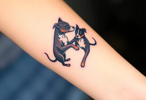 rednose pitbull and black blue heeler dogs playing together tattoo idea