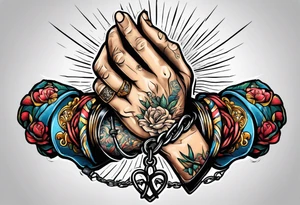 Praying hands with hand cuffs tattoo idea
