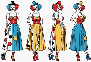 pin up style clown woman full body tattoo idea