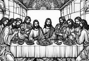 jesus at the last supper eating a watermelon tattoo idea