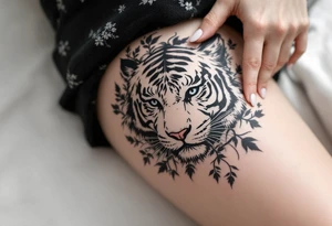 力 (lì, “strength”) in dark gray pairs with a tiger to emphasize inner and outer power. tattoo idea