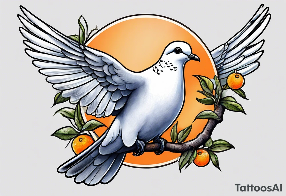 dove leaving on an orange blossom branch with its wings up tattoo idea