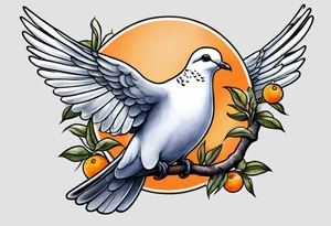 dove leaving on an orange blossom branch with its wings up tattoo idea