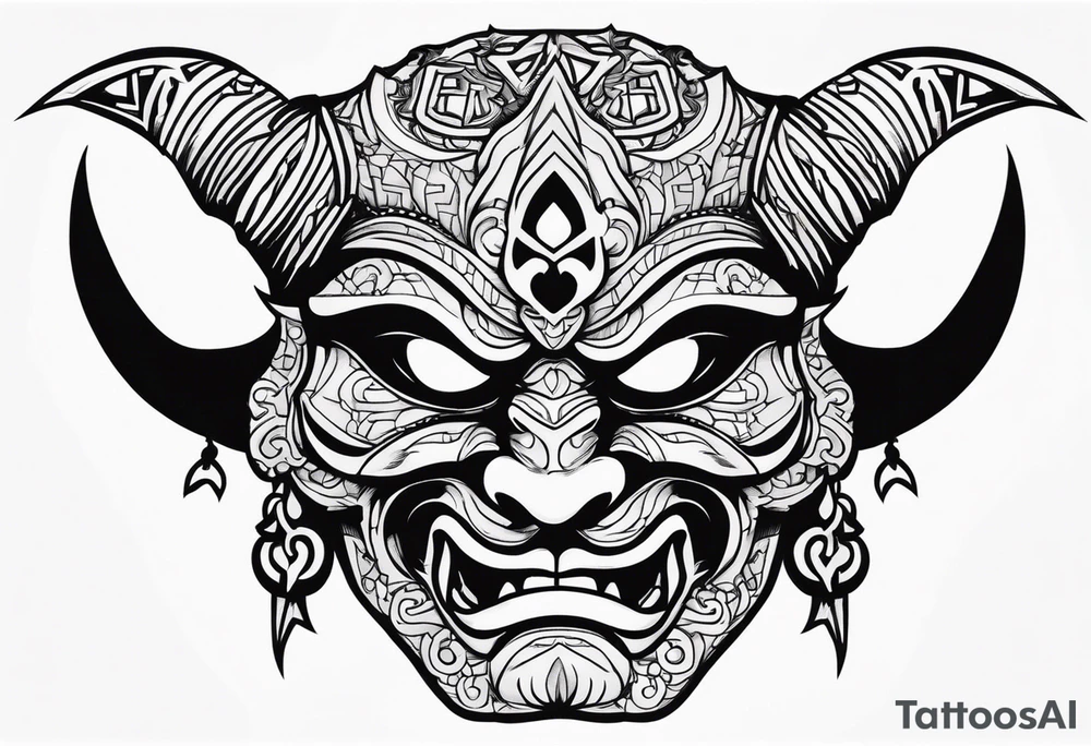 Protection against evil Oni mask tattoo idea