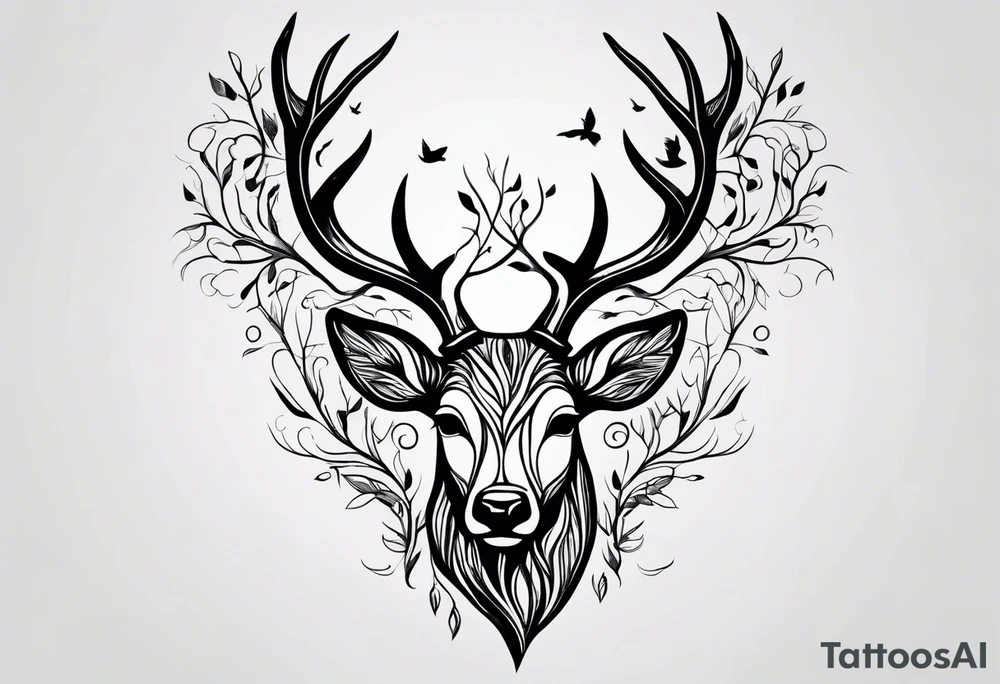 tree of life with root drawing a deer tattoo idea