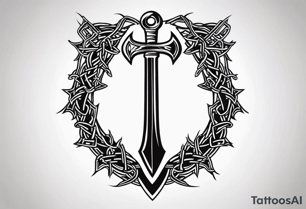 Valhalla sword shield barb wire chain tattoo idea