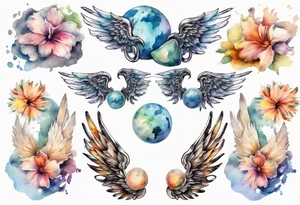 Infant footprint with wings tattoo idea