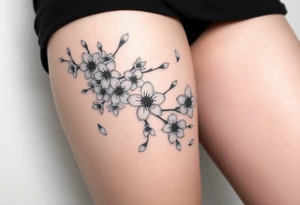 delicate cherry blossoms swirling in spring breeze with petals tattoo idea