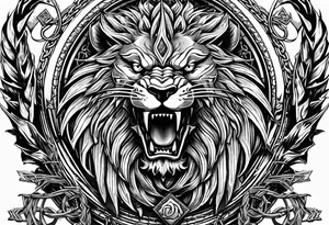 Valhalla sword shield dragon axe Valknut barbed wire chains lion tattoo idea